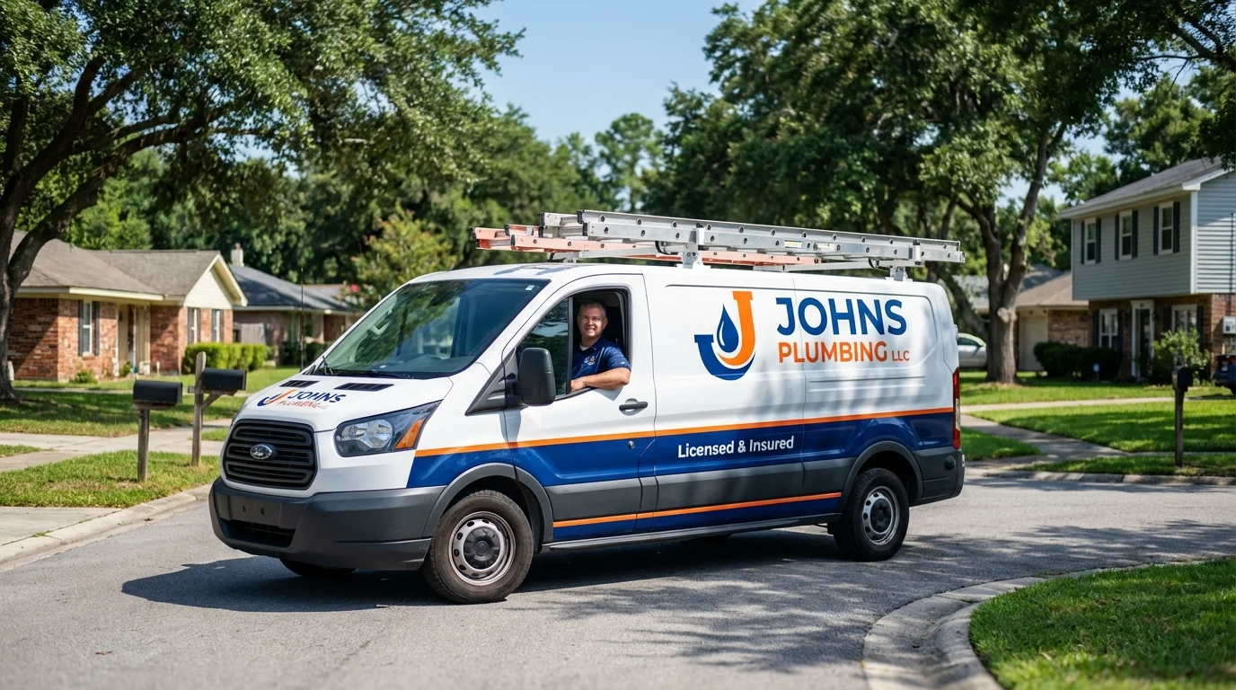 Johns Plumbing LLC service van in Copiague, NY