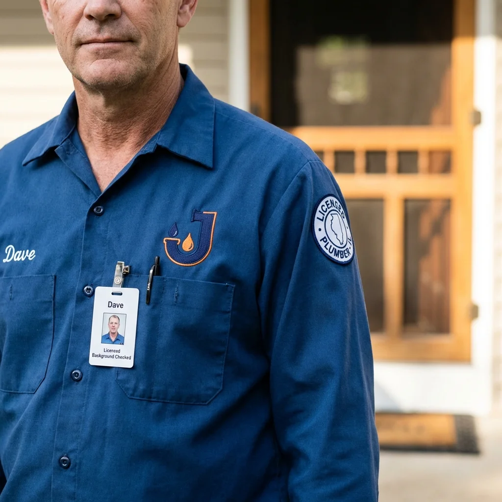 Licensed plumber showing ID badge in Copiague, NY