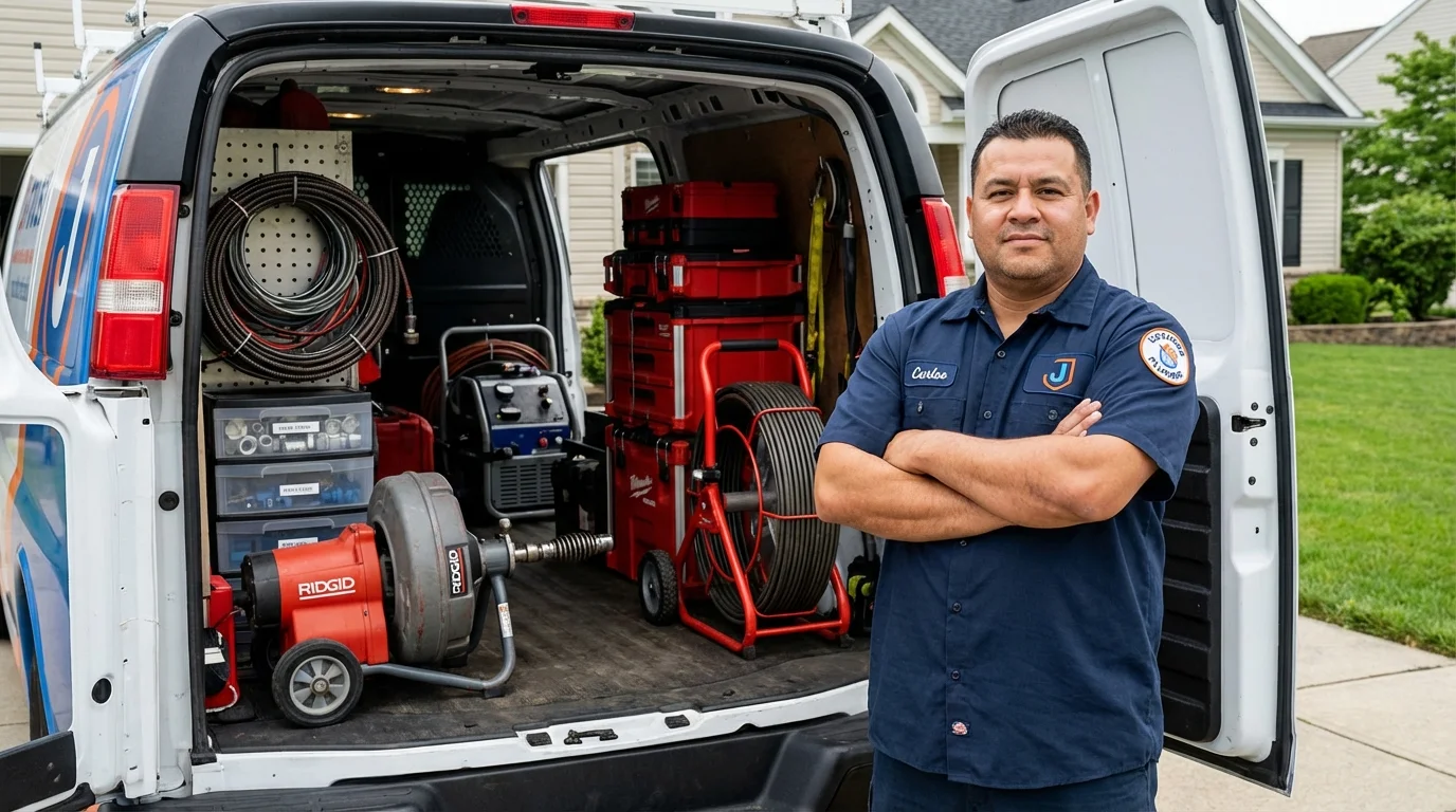 Professional drain cleaning equipment and Johns Plumbing LLC plumber in Copiague