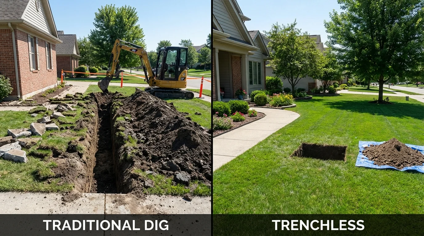 Trenchless sewer repair with minimal yard damage versus traditional excavation in Copiague, NY